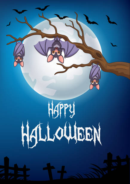 illustrazioni stock, clip art, cartoni animati e icone di tendenza di sfondo di halloween con pipistrelli fumetto di notte - bat cartoon halloween wing