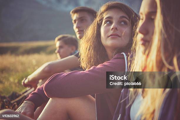 Teenager Friends Portrait At Sunset Stock Photo - Download Image Now - Nature, Teenager, Adolescence