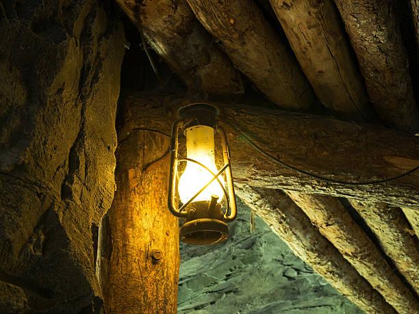 istock Oil lamp in the old mine 492668430