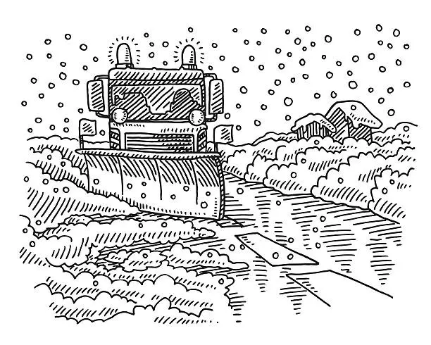 Vector illustration of Snowplow Winter Road Service Drawing