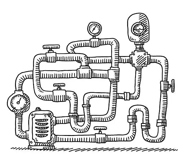 Vector illustration of Water Pipe Closed Circuit Drawing