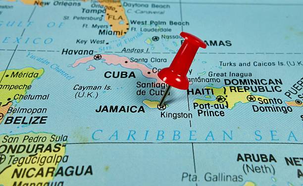 Jamaica map Pushpin marking on Jamaica map trinidad tobago map stock pictures, royalty-free photos & images