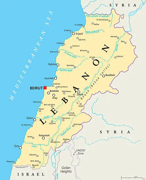 Vector illustration of Lebanon Political Map
