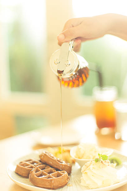 Honey on fresh waffles