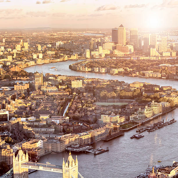 istock High angle view of London skyline at sunset 492673182