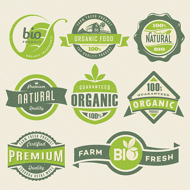 bio-lebensmittel-label - organic vegetable farm freshness stock-grafiken, -clipart, -cartoons und -symbole