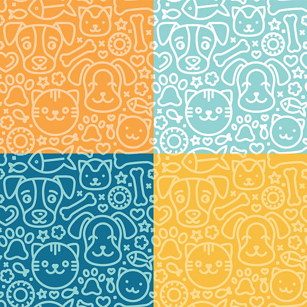ilustrații de stoc cu set vectorial de modele fără sudură - animal de companie
