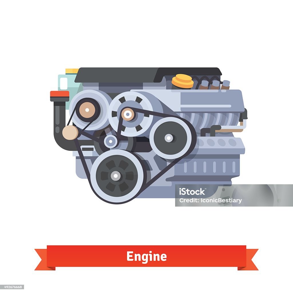 Modern car internal combustion engine Modern car internal combustion engine. Complete overhaul repair. Flat style 3d vector illustration isolated on white background. Engine stock vector