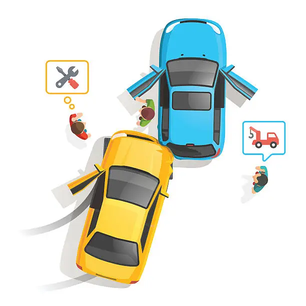 Vector illustration of Car traffic accident top view