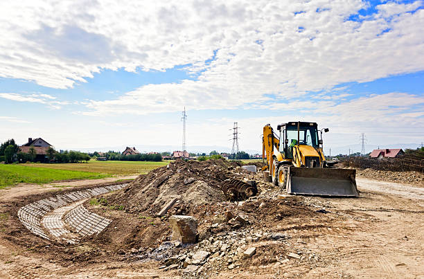 macchina di lavoro - construction equipment earth mover hydraulic platform cylinder foto e immagini stock