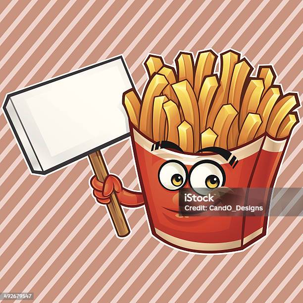 Frites Dessin Animé Tenant Signe Vecteurs libres de droits et plus d'images vectorielles de Aliment - Aliment, Alimentation lourde, Anthropomorphisme