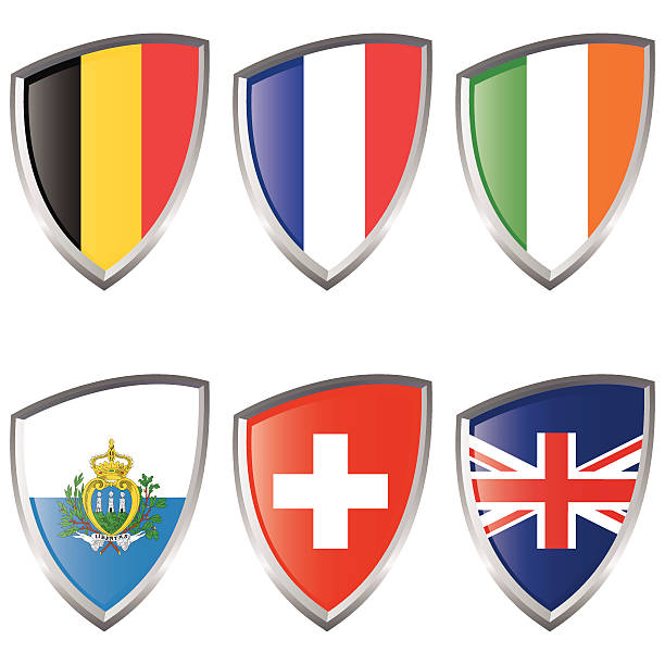 west 2 europa shield flags - belgium belgian flag flag shield stock illustrations
