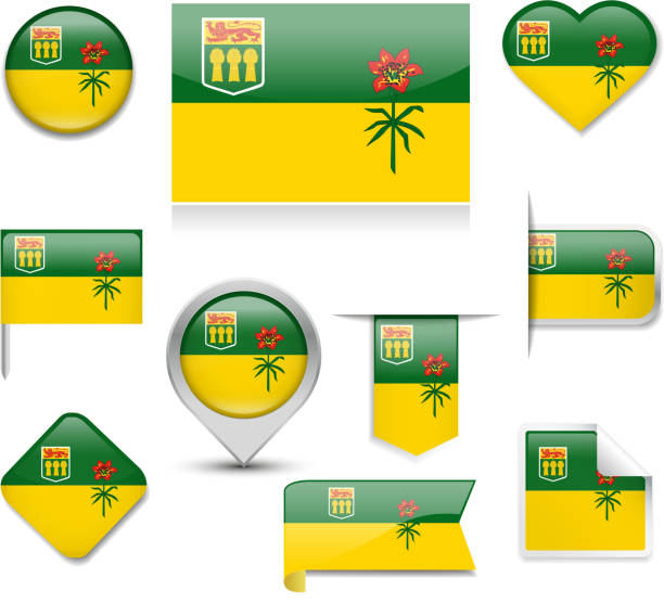 ilustraciones, imágenes clip art, dibujos animados e iconos de stock de saskatchewan bandera colección - saskatchewan province canada flag