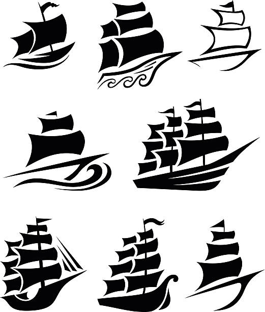 illustrations, cliparts, dessins animés et icônes de icônes de livraison - sailing ship nautical vessel military ship brigantine