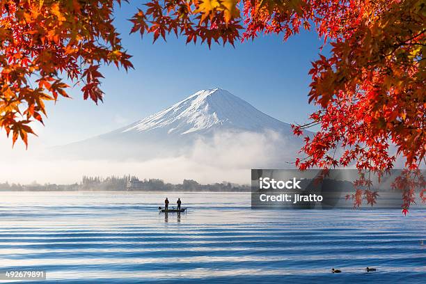 Mountain Fuji And Lake With Morning Fog In Autumn Season Stock Photo - Download Image Now