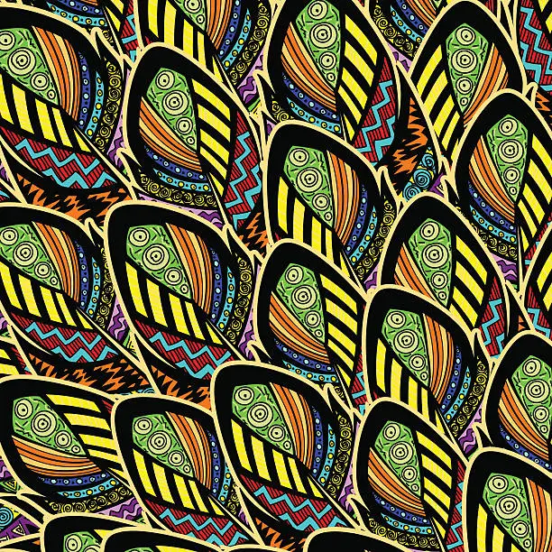 Vector illustration of Seamless pattern with ornate feathers