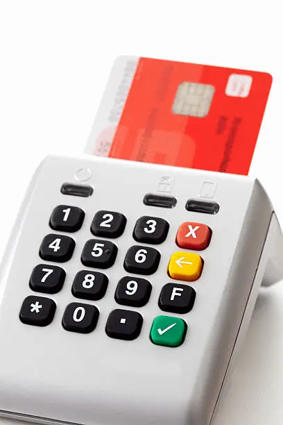 Credit card reader and chipcard, close up