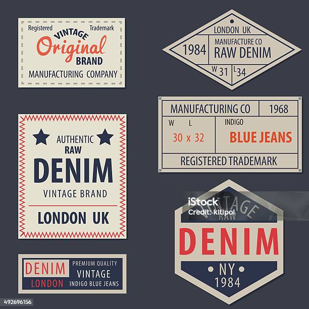 Vintage Original Blue Jeans Raw Denim Labelsgenuine Exclusive Stock Illustration - Download Image Now