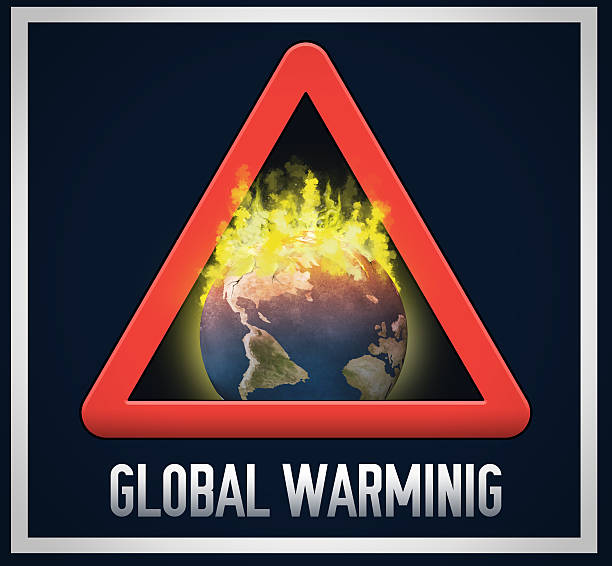 riscaldamento globale. terra bruciare in un segnale di allarme. - judgement day earth space ozone layer foto e immagini stock