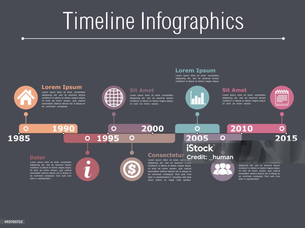 Timeline Template Timeline infographics design template with different time intervals, dark background, vector eps10 illustration Infographic stock vector