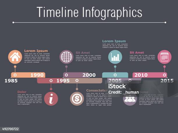 Timeline Template Stock Illustration - Download Image Now - Infographic, Timeline - Visual Aid, 2015