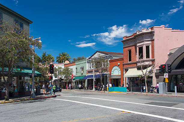 Sausalito Sausalito, USA - August 11, 2015: People shopping and strolling along Bridgeway, the main street in Sausalito that is lined up with shops and restaurants. sausalito stock pictures, royalty-free photos & images