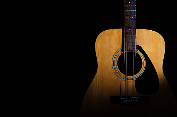 istock Acoustic guitar on a black background. Close-up. Background for 492703230