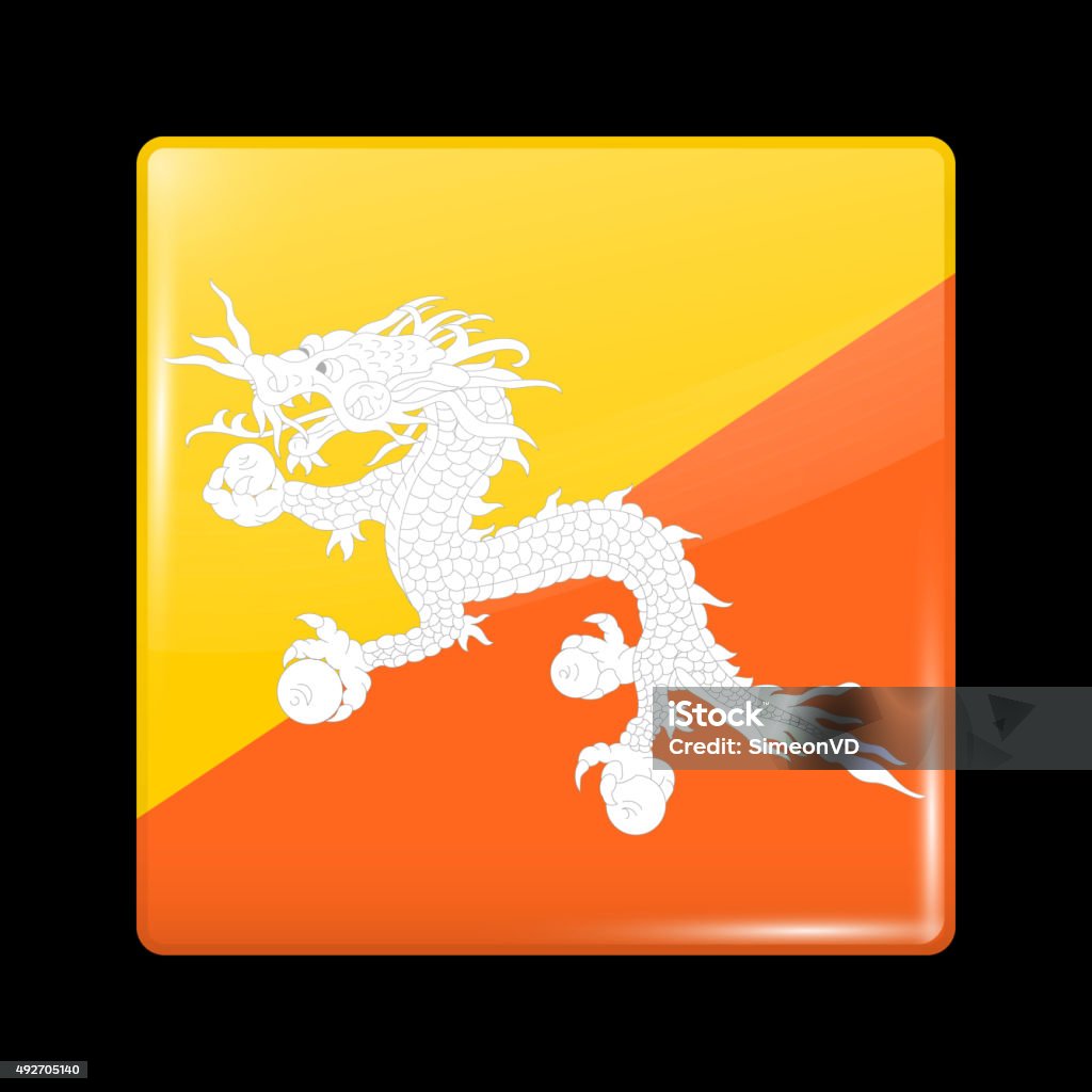 Bhutan Variant First Flag. Glassy Icon Square Shape Bhutan Variant First Flag. Glassy Icon Square Shape. This is File from the Collection Flags of Asia 2015 stock vector