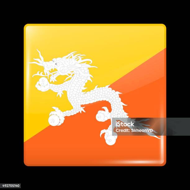 Bhutan Variant First Flag Glassy Icon Square Shape Stock Illustration - Download Image Now