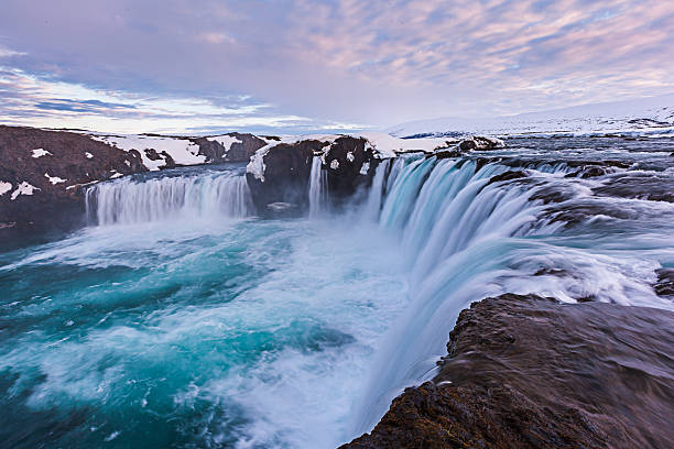 istock Close up powerful godafoss falls in sunet 492705354