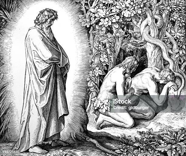The Confrontation Stock Illustration - Download Image Now - Adam - Biblical Figure, Eve - Biblical Figure, Bible