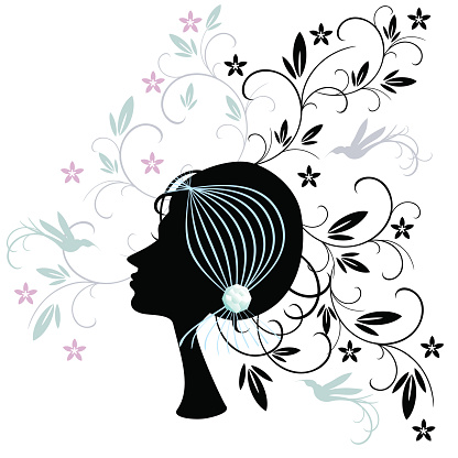 Black woman’s silhouette with birds and floral pattern