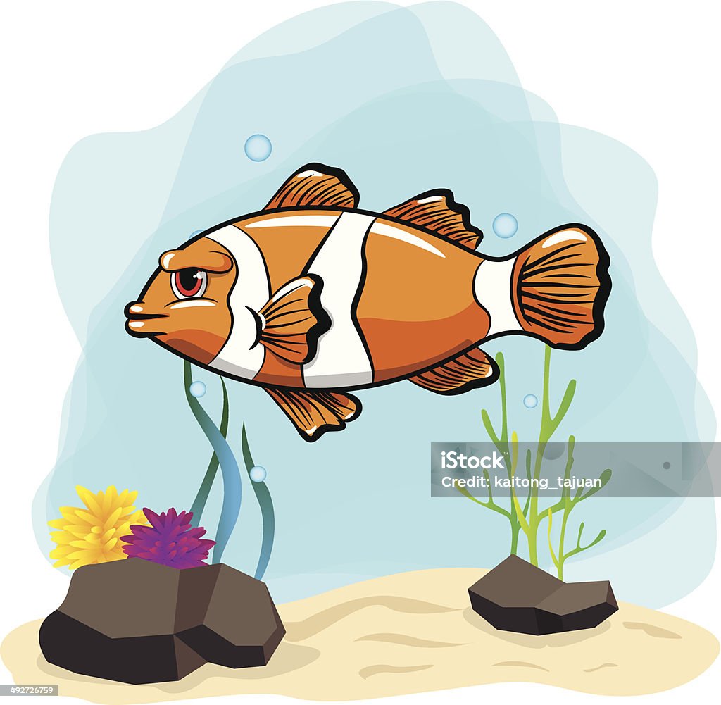 Beautiful nemo fish  with undersea animal; aquatic; blue; bubbles; creature; deep; design; drawing; fish; float; graphic; illustration; lake; Animal stock vector