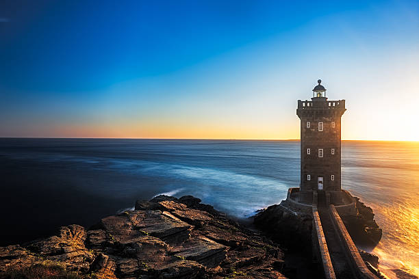 Kermorvan Lighthouse before sunset, Brittany, France Kermorvan Lighthouse before sunset, Brittany, France brest brittany stock pictures, royalty-free photos & images