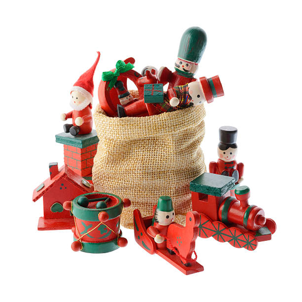 Sacco di multicolore decorazioni di Natale a Santa Claus borsa - foto stock