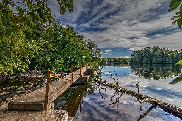istock Mirror lake with dam and log 492729386