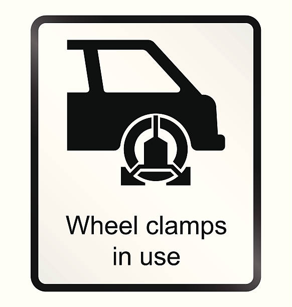 Wheel Clamp Information Sign Monochrome wheel clamp public information sign isolated on white background car boot stock illustrations