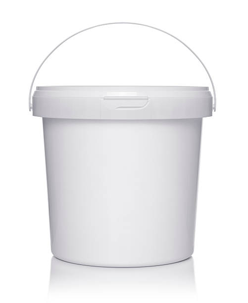 White plastic bucket with lid White plastic bucket with lid on a white background. putty stock pictures, royalty-free photos & images