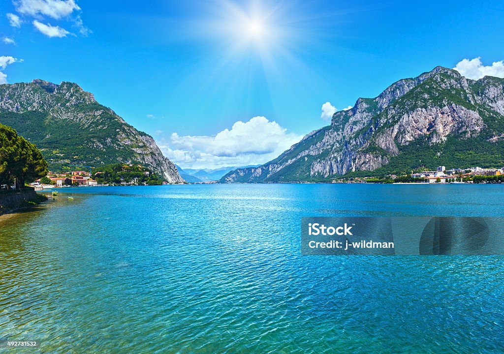 Lake Como (Italy) summer view. Lake Como (Italy) summer sunshine view from shore. Lake Como Stock Photo