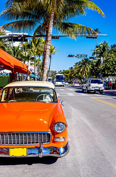 MIAMI BEACH - MARCH 20. Vintage Car Parked along Ocean Drive in the Famous Art Deco District in South Beach. South Beach, FL, March 20, 2011.