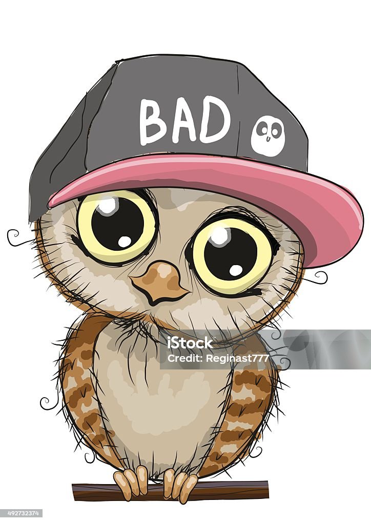 Cute Owl Cute cartoon owl in a cap on a white background Animal Eye stock vector