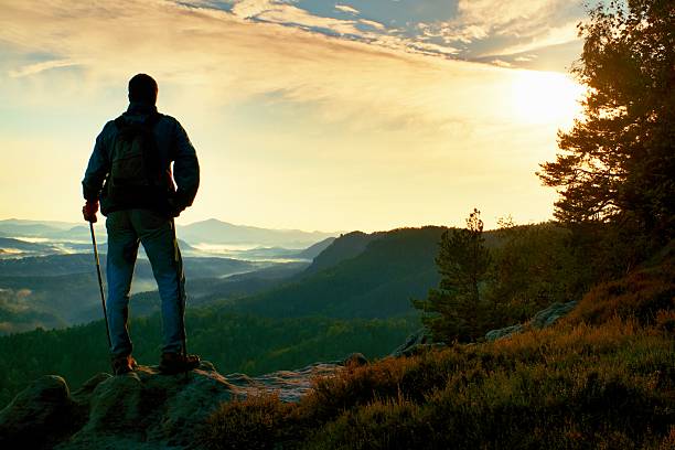istock Silhouette of tourist with backpack. Hiker with sporty backpack 492733054