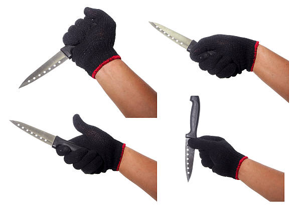 istock Set of hands with black glove and knife. 492733201