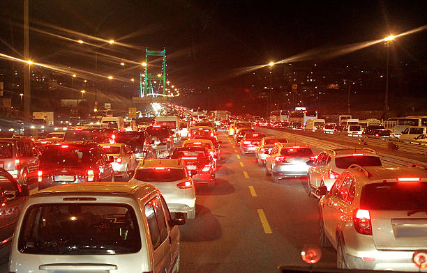 Traffic jam in Turkey Istanbul Bosphorus Bridge stock photo