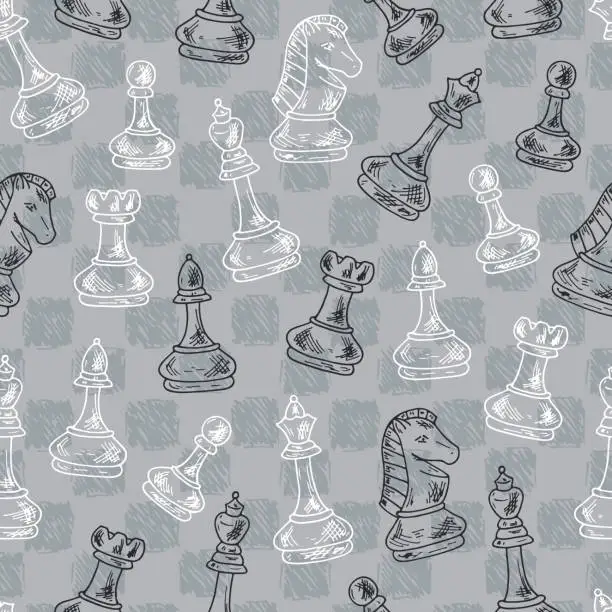 Vector illustration of Hand drawn doodle Chess Pieces Vector Seamless pattern