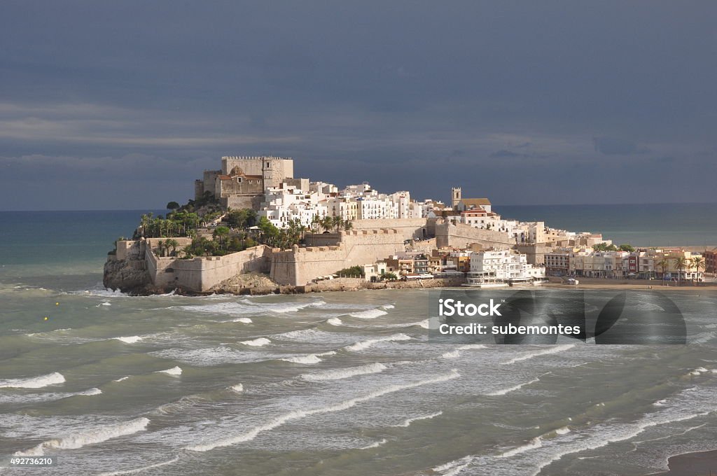 Strong wind in the mediterraean coast Strong wind on the coast of the Spanish Mediterranean, Peñíscola 2015 Stock Photo