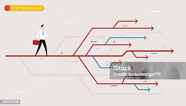 Businessman Chooses The Right Path Stock Illustration - Download Image Now - Footpath, Single Lane Road, Employment And Labor