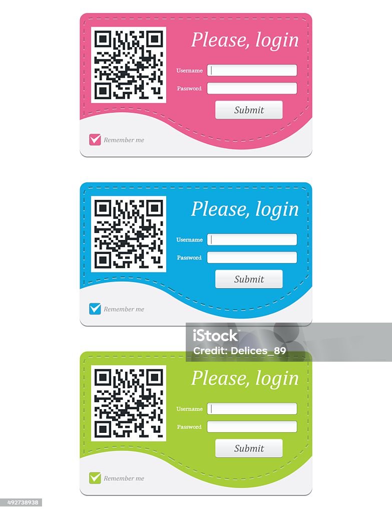 Login Code Card Vector Login Badge With Qr Code In Three Colors Stock Illustration ...