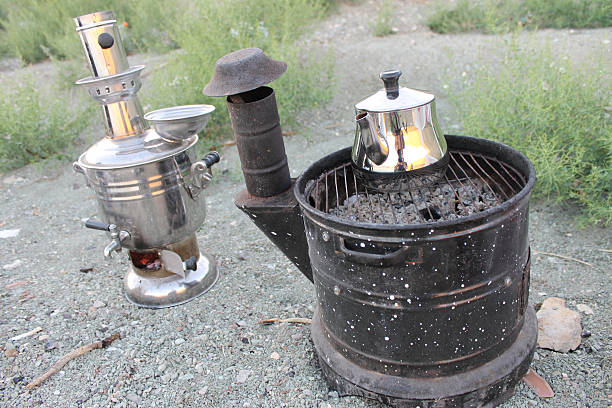 istock Old samovar and stove works with wood and charcoal on 492739372