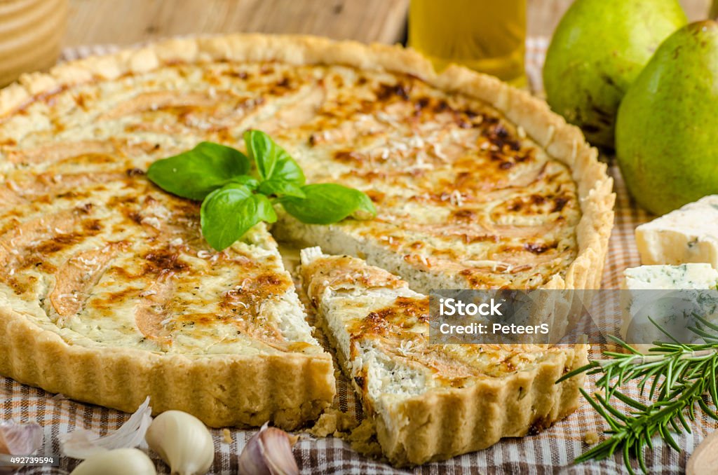 French quiche stuffed cheese and pears French quiche stuffed with blue cheese and pears, very delicious and tasty cake 2015 Stock Photo